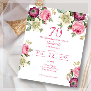 Papier Floral rose 70e Invitation d'anniversaire du bud