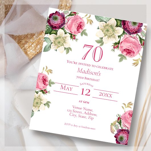 Papier Floral rose | 70e Invitation d'anniversaire du bud