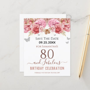 Papier Floral rose 80e anniversaire Enregistrer la date