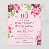 Papier Floral rose | 80e Invitation d'anniversaire du bud (Devant)