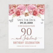 Papier Floral rose 90e anniversaire Enregistrer la date (Devant)