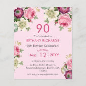 Papier Floral rose | 90e Invitation d'anniversaire du bud (Devant)