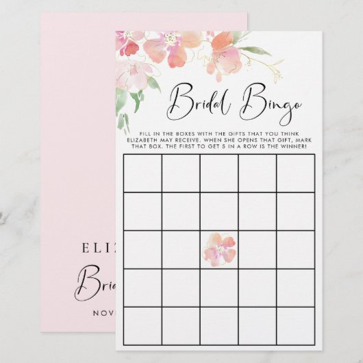 Papier Floral rose Aquarelle Bridal Jeu de douche de bing (Devant / Derrière)