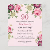 Papier Floral rose | Budget 90ème anniversaire Invitation (Devant)