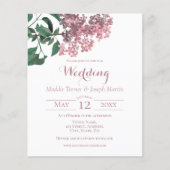 Papier Floral rose | Invitation du budget Mariage (Devant)