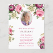 Papier Floral rose | Photo Budget Invitation Anniversaire (Devant)
