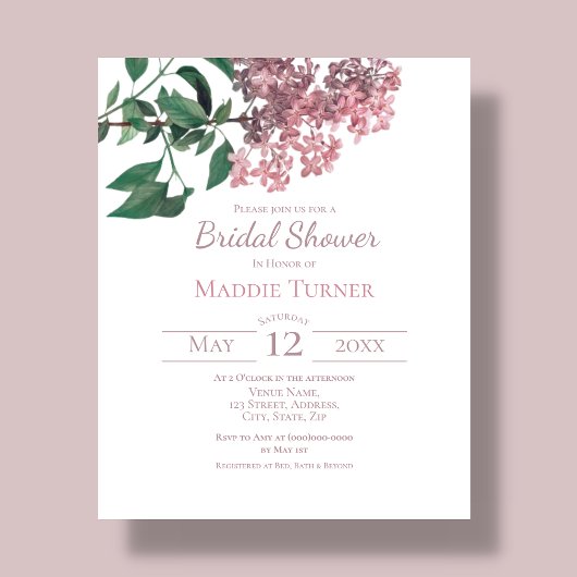 Papier Floral rose poussiéreux | Invitation de douche nup