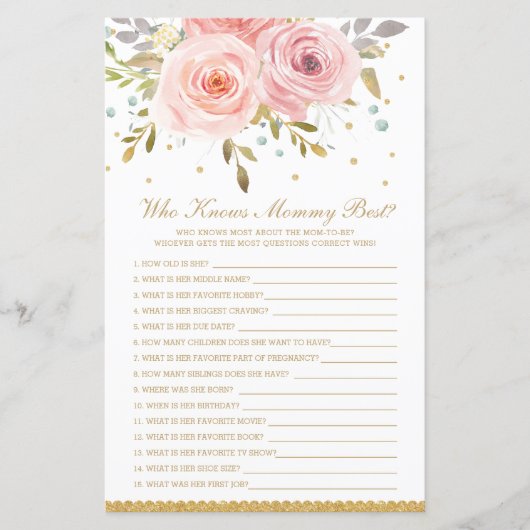 Papier Floral Rose Qui Connaît Maman Meilleur Jeu De Douc (Devant)