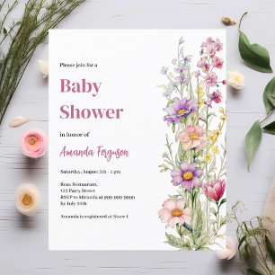 Papier Floral rose violet fille Baby shower invitation