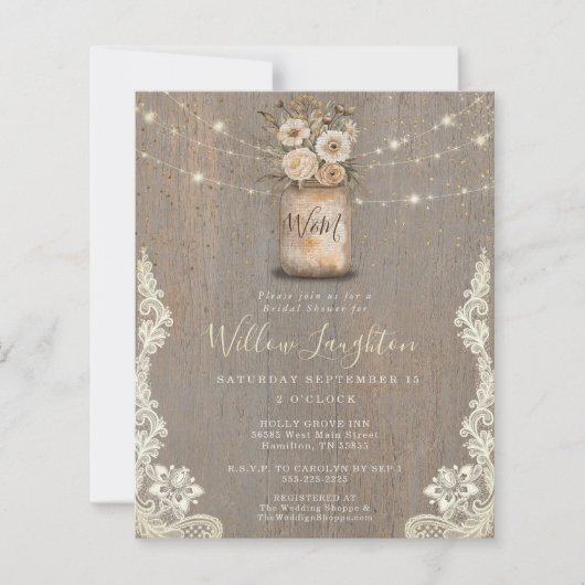 Papier Floral Rustic String Light Bridal Shower Invite (Devant)
