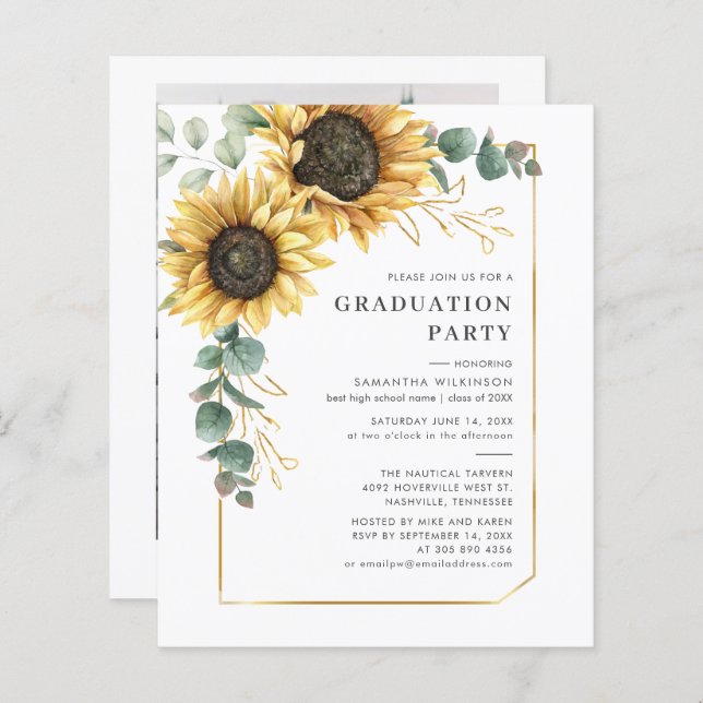Papier Floral Sunflower 2025 Graduation Party Invitation (Devant / Derrière)
