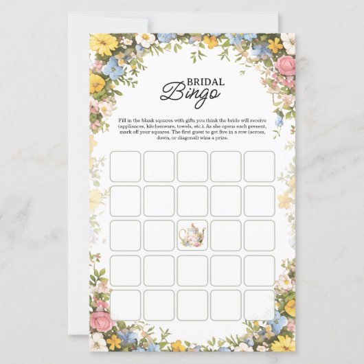 Papier Floral Tea Party Bridal Shower Bingo Game (Devant)