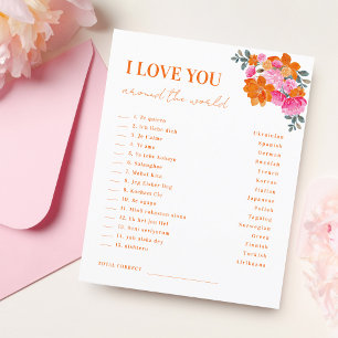Papier Floral Vibrant Je t'aime autour du monde jeu