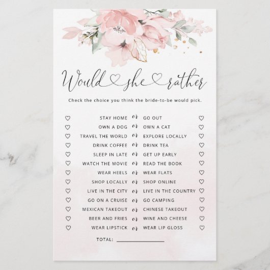 Papier Floral Voudrait-elle plutôt nuptiale douche jeu (Devant)