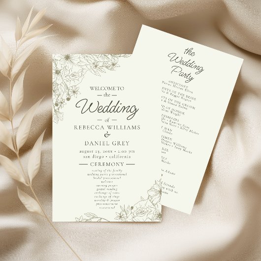 Papier Floral Wedding Welcome Sign with Ceremony Program