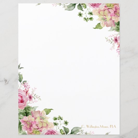 Papier Florales rose Élégant Personnalisable (Dos)