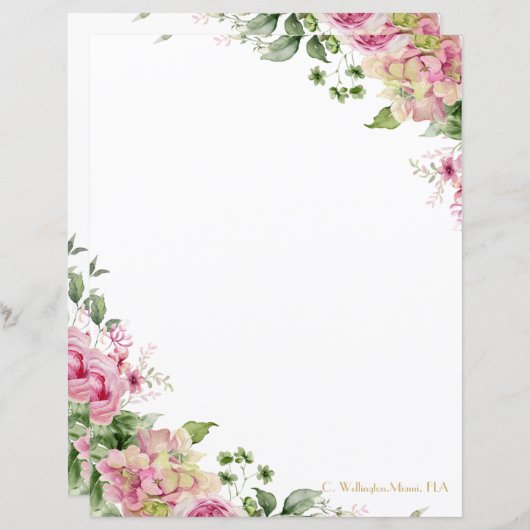 Papier Florales rose Élégant Personnalisable (Devant / Derrière)