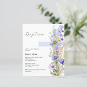 Papier Florals Croix bleue garçon Baptême invitation (Debout devant)