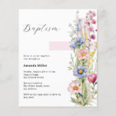 Papier Florals croix rose fille Baptême invitation (Devant)