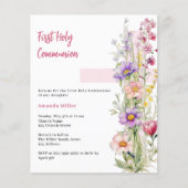 Papier Florals croix rose fille Première communion invita (Devant)