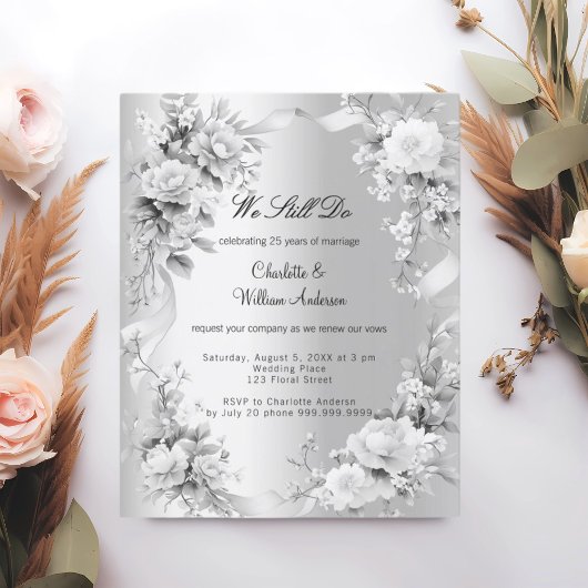 Papier Floraux d'argent Renouvellement du voeu mariage