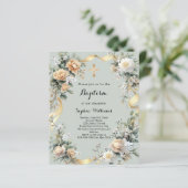 Papier Floraux jaune or sauge vert baptême invitation (Debout devant)