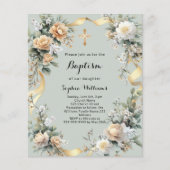 Papier Floraux jaune or sauge vert baptême invitation (Devant)