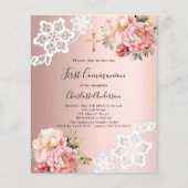 Papier Floraux rose or rose Première communion invitation (Devant)