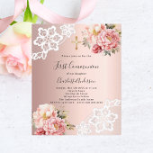 Papier Floraux rose or rose Première communion invitation