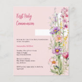 Papier Floraux roses croix fille Première communion invit (Devant)
