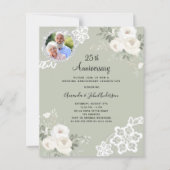 Papier Flore blanche verte photo 25e faire-part de mariag (Devant)