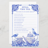 Papier Flore Bleu & Blanc Déverser le jeu de douche à thé (Devant / Derrière)