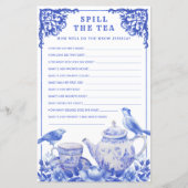 Papier Flore Bleu & Blanc Déverser le jeu de douche à thé (Devant)