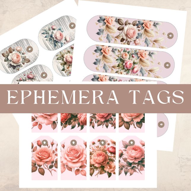 Papier Flore Ephemera Decoupage Scrapbook Junk Journal (Vintage Floral Decoupage Ephemera tags, ideal for scrapbooking and paper crafts )