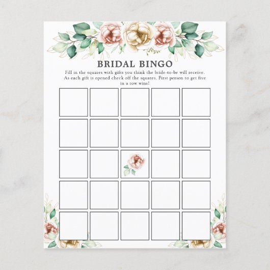 Papier Flore rose Fête des mariées verte Bingo Jeu (Devant)