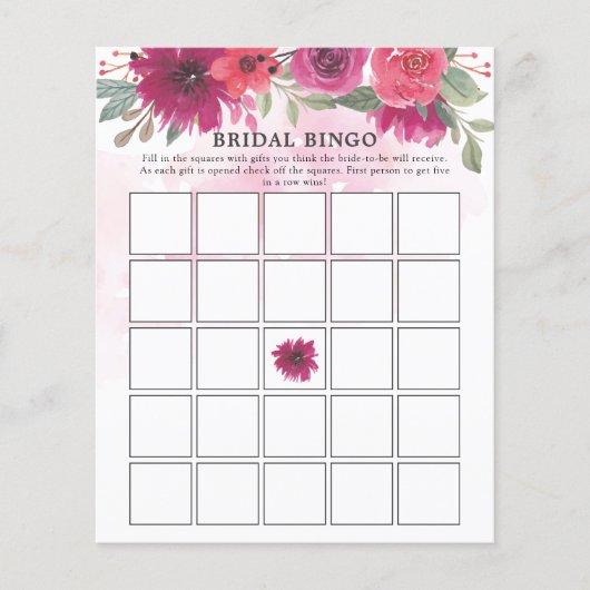 Papier Flore violet Fête des mariées verte Jeu de Bingo (Devant)