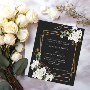 Papier Flores blanches noires faire-part de mariage géomé