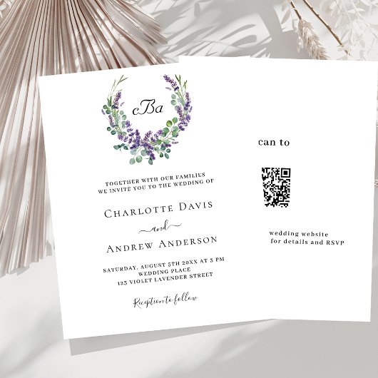 Papier Flores de lavande simples QR RSVP budget mariage
