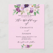 Papier Flores rose violet QR budget faire-part de mariage (Devant)