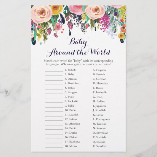 Papier Flower Baby autour du monde jeu de traduction (Devant)