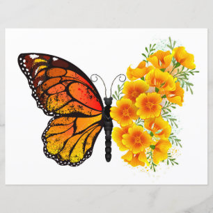 Papier Flower Butterfly with Yellow California Poppy