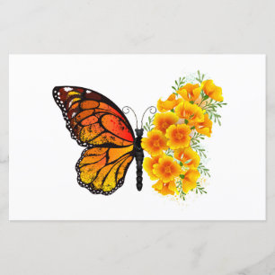 Papier Flower Butterfly with Yellow California Poppy