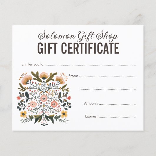 Papier Folk Art Store Shop Gift Voucher Certificate (Devant)