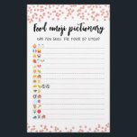 Papier Food Emoji Pictionary jeu Quiz avec réponses<br><div class="desc">Achetez ce jeu et profitez d'une carte alimentaire Emoji Pictionary de haute qualité pour votre événement! RÉPONSES : 1- BOUTEILLES D'ONION, 2- FRITES FRANÇAISES, CHIEN 3 CHAUDS, 4- CHIENS DE BAIE, 5- COUCHES DE BANANE, 6- POPCORN, 7- CHÂTEAU, 8- DOIGTS DE POISSON, 9- BALLES DE CORNE DE FROMAGE, 10 BEURRE,...</div>