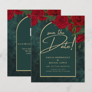 Papier Forest Green Gold RED Roses hiver ÉCONOMISER LA DA