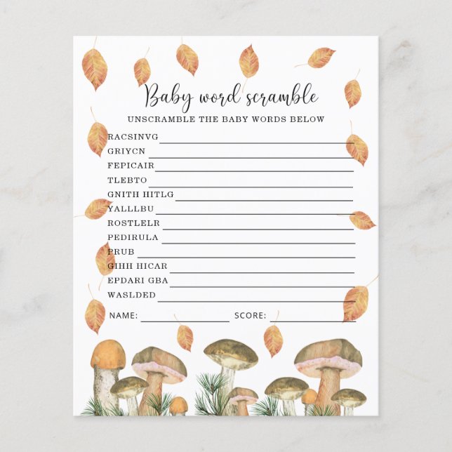 Papier Forêt d'automne - Bébé Word Scramble, Baby shower  (Devant)
