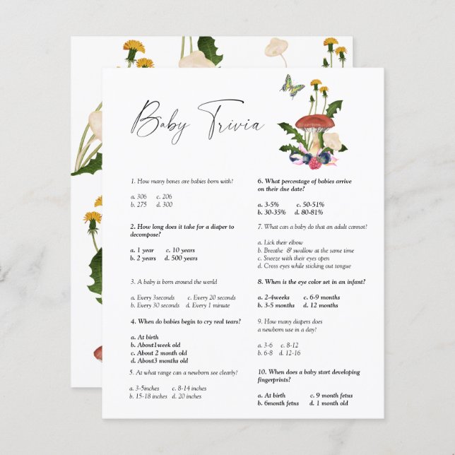 Papier Forêt de champignons - Trivia des bébés | Jeu Baby (Devant / Derrière)