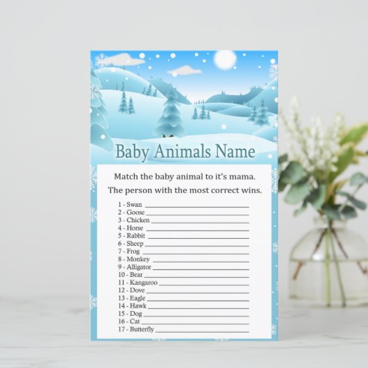 Papier Forêt de neige Bébé Animaux Nom Jeu (Debout devant)