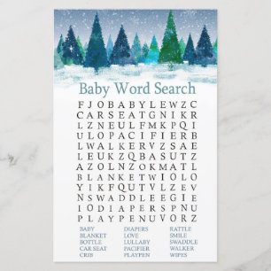 Papier forêt d'hiver Baby shower Word Recherche Jeu