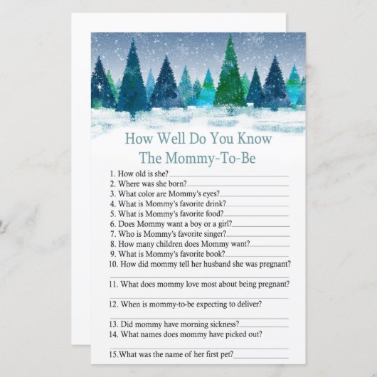 Papier forêt d'hiver comment bien connaissez-vous baby sh (Devant / Derrière)